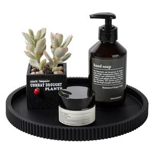 Silicone Bathroom Tray Round Kitchen Counter Organizer Decorative Vanity Accessories Coffee Table Decor for Perfume, Candle, Soap Dish, 9 Inch, Black
