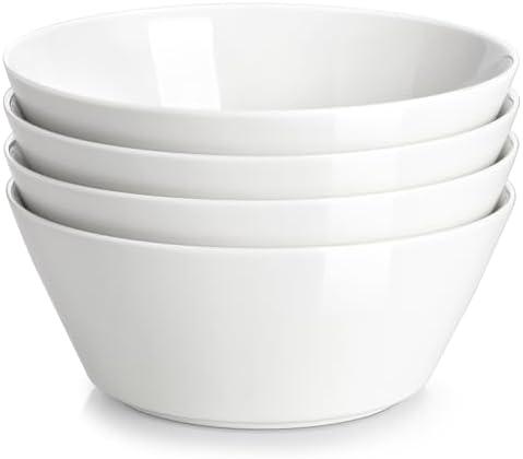 MALACASA 35 OZ Soup Bowls, White Porcelain Bowls Set of 4, Deep Bowl for Kitchen, Large Ceramic Bowls for Soup, Cereal, Salad, Ramen and Fruit, Dishwasher & Microwave Safe, Series Regular, Chipped