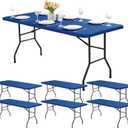 Fitted Tablecloths for 6-Foot Rectangle Tables - 6 Pack Outdoor Picnic Table Covers with Elastic, Washable Folding Table Protector for Party Banquet Graduation, 30x72 Inch, Royal Blue