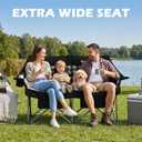 Youtanic 60" Extra Double Camping Chair, 700lbs Heavy Duty Padded Loveseat for Adults, Oversized 2 Person Folding Camp Couch with Dual Cup Holders, Portable Plaid Lawn Chair for Outside, Sports, Black