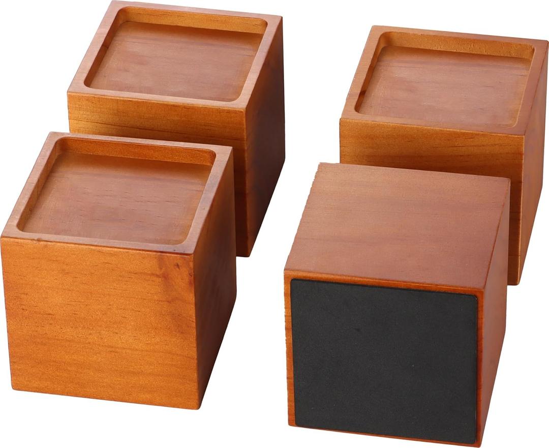 Premium Solid Pine Wood Bed Furniture Risers  4-Inch Heavy-Duty Elevation for Beds, Sofas, and More | 1000 Lbs Capacity | Floor Protection (Single Height: 4")