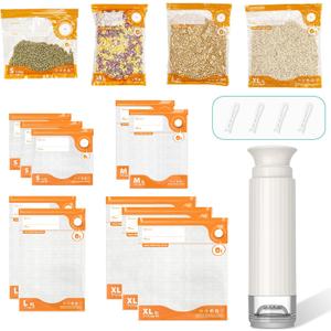 15pcs Vacuum Sealer Kit, Reusable Sous Vide Bags(1pc Manual Pump + 20 Bags + 6 Clips), PA+PE Material, Airtight Food Storage for Freshness, Ideal for Cooking, Meal Prep & Long-Term Freshness