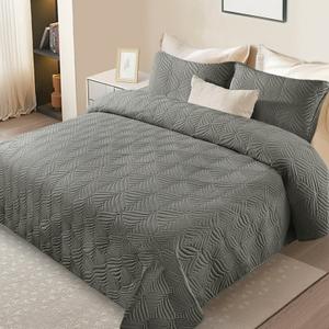 Whale Flotilla Microfiber Queen Size (96x90 inches) Quilt Blanket, Lightweight Ultrasonic Quilted Blanket with Classic Pattern, Grey