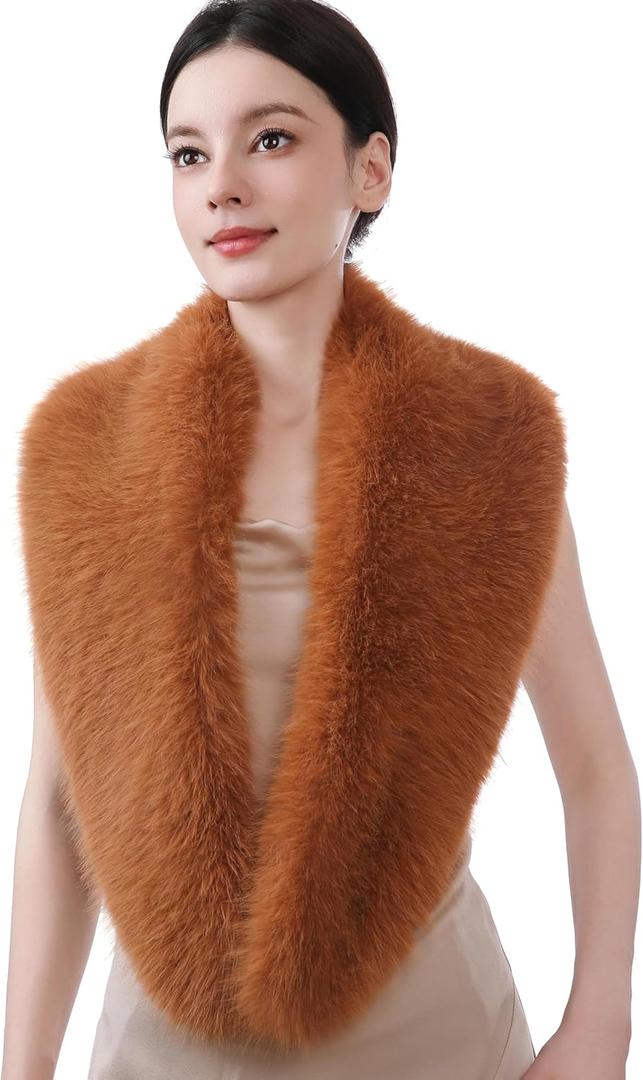 Dikoaina Women's Faux Fur Collar Scarf Wrap  Winter Warm Shawl Cape Elegant Neck Warmer for Ladies (120cm, Light Tan)