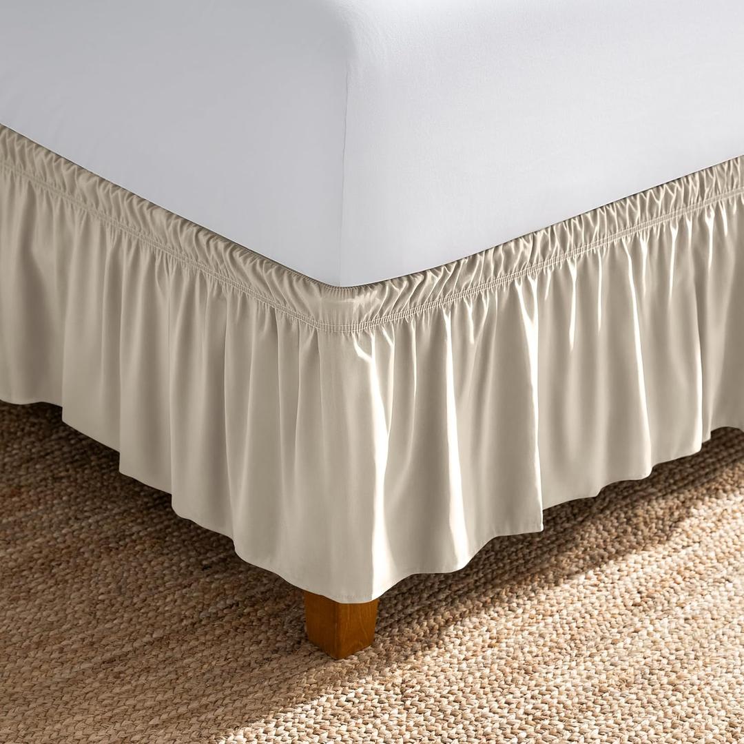 Bare Home Wrap Around Bed Skirt - for Queen Size Beds with 15 inch Tailored Drop - Easy Fit Elastic Strap - Adjustable and Ruffled Style - Wrinkle, Fade, and Stain Free (Queen, Sand)