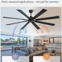 ZMISHIBO 72 Inch Ceiling Fan No Light with Remote Control, 8 Blades Quiet DC Reversible Motor, 6-Speed, Timer, Black Finish, Indoor Outdoor Ceiling Fans for Patios, Living Room, Garage