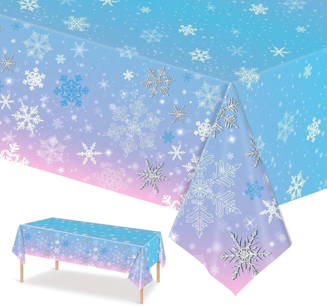 PHOGARY Christmas Snowflake Tablecloth Birthday Party Decorations Supplies Winter Snowflake Table Cloths for Winter Wonderland Decorations Frozen Party Favors 51 x 86 Inch (3)