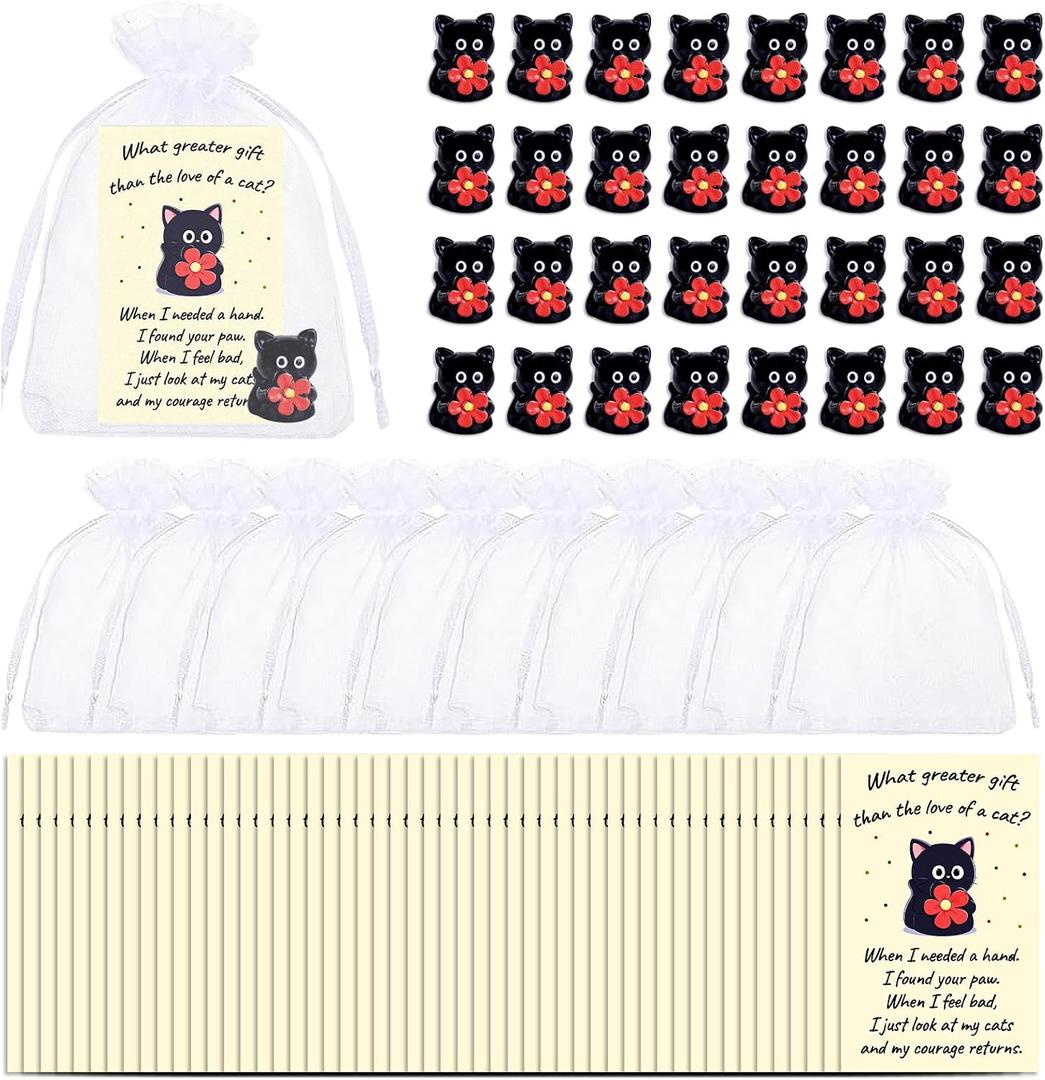 Bulk Encouragement Appreciation Gifts for Cat Lovers, Students, Employees, Coworkers, Teachers, Therapy Clients Mini Cats Figurines with Inspirational Cards Small Pocket-Sized Comfort Tokens 100 Set