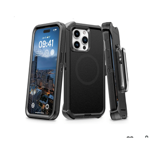 For iPhone 13 Pro & 14 Pro Case with Belt Clip Holster, Anti-Shock, Anti-Slip, Compatible with MagSafe, 3-Layer Drop Protection, Heavy Duty Magnetic Phone Case Cover 14 Pro, 6.1", Black