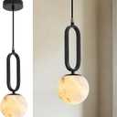 Modern Minimalist Natural Alabaster Stone Pendant Light Frosted Sphere Linear Black Metal Adjustable Hanging Lamp with G9 Base for Bedroom Kitchen Island Dining Room, One Size