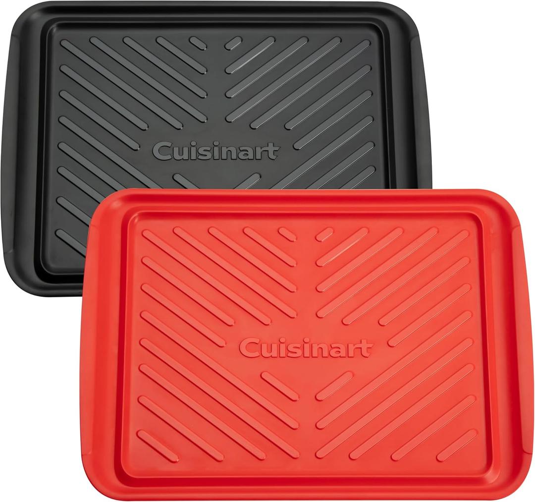Cuisinart Grilling Prep & Serve Trays, 17x10.5 inch BBQ Tray Safe for Food Handling, 2 Dishwasher Safe Nesting Trays Black & Red, Perfect Grilling Accessories for Cooked & Raw Meat, Fits 6 Burgers