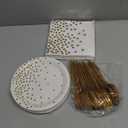 White and Gold Paper Plates Napkins Party Supplies,Disposable Gold Dot Paper Dessert Plates,105 PCS Birthday Plates and Napkins Party Supplies for Wedding(Serves 35 Guests 7")