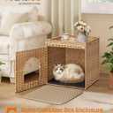 Feandrea Cat Litter Box Enclosure, Handwoven Rattan Hidden Litter Box Furniture with Extra Mat, Removable Washable Tray, Boho Cat House, End Table, Goose Yellow UPCL024YE01