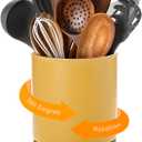 Nucookery 360Rotating Utensil Holder, 7.2" Large Utensil Crock, White Ceramic Cooking Utensil Organizer,Farmhouse Kitchen Decor Christmas Thanksgiving Gift (Yellow Sand)