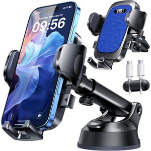 YRU [True Upgrade for Safety] Car Phone Holder Mount [Patent & Military-Grade] Dashboard Cell Phone Holder for Car Vent Windshield Phone Stand for iPhone 17 16 15 14 13 Pro Max Truck Samsung, Black