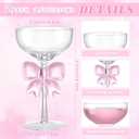 Funnymoom 2 Pack Bow Wine Glasses Pink Bow Clear Cocktail Glasses 6.8 oz Delicate and Elegant Pink Coupe Decorative Coquettish Container for Weddings Birthdays High-end Crystals