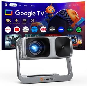 HAPPRUN 2500 ANSI Google TV Built-in Smart Movie Projector for Home Theater