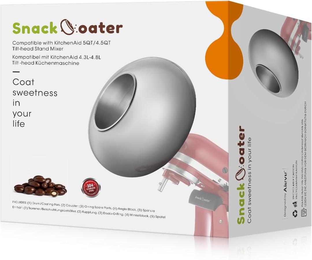 Aieve Snack Coater Compatible with KitchenAid Tilt-Head Stand Mixer, Chocolate Coating Attachment for Freeze-Dried Strawberries, Almonds, Pistachios & Nuts, Home & Commercial Use