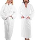 Classic Turkish Towels - Unisex Luxury Plush Velour Premium Cotton Bathrobe - Ultra Soft And Absorbent Long Robe (White)