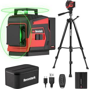 Laser Level with Tripod, 2x360 Green Line Laser Tool with Self-Leveling & Manuel Models, Remote/Touch Control, Rechargeable Battery for Picture Hanging, Tile, Home Renovation (Bag Included)