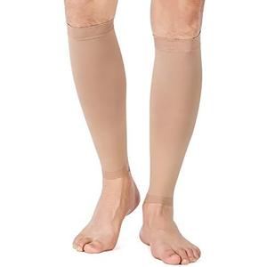 Calf Compression Sleeve for Men & Women Unknown, 1 Pair, Footless Compression Socks 20-30mmHg for Leg Support, Shin Splint, Pain Relief, Swelling, Varicose Veins, Maternity, Nursing, Travel, Beige M