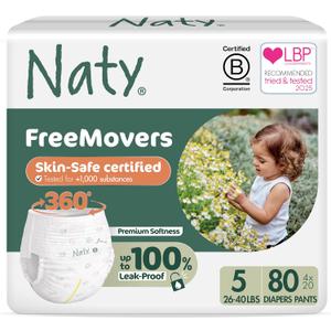 Naty FreeMovers Pull Up Training Pants for Sensitive Skin | Hypoallergenic Potty Training Underwear | Absorbent & Leak-Proof for Toddler | Soft, Unscented| Size 5, 3T-4T (2640 lbs), 80 Count