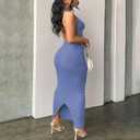 Nimsruc Women Summer Sexy Bodycon Maxi Dress Casual Long Dresses (Blue, XL)