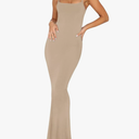 REORIA Women's Basic Sexy Lounge Slip Long Dress Elegant Sleeveless Backless Ribbed Bodycon Maxi Dresses, Medium, Peach Fuzz