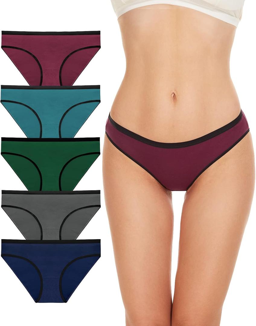 YADIFEN 5 Pack Cotton Underwear for Women Hipster Panties Low Rise Bikini Seamless Comfortable Briefs M