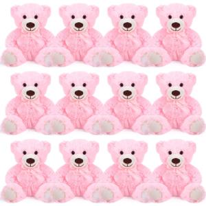 Jenaai 12 Pieces Stuffed Animals Stuffed Bear with Bow Soft Party Gift Plush Bears Centerpieces Birthday Care Wedding Decorations Christmas, 11.8 Inch (Pink,Classic)