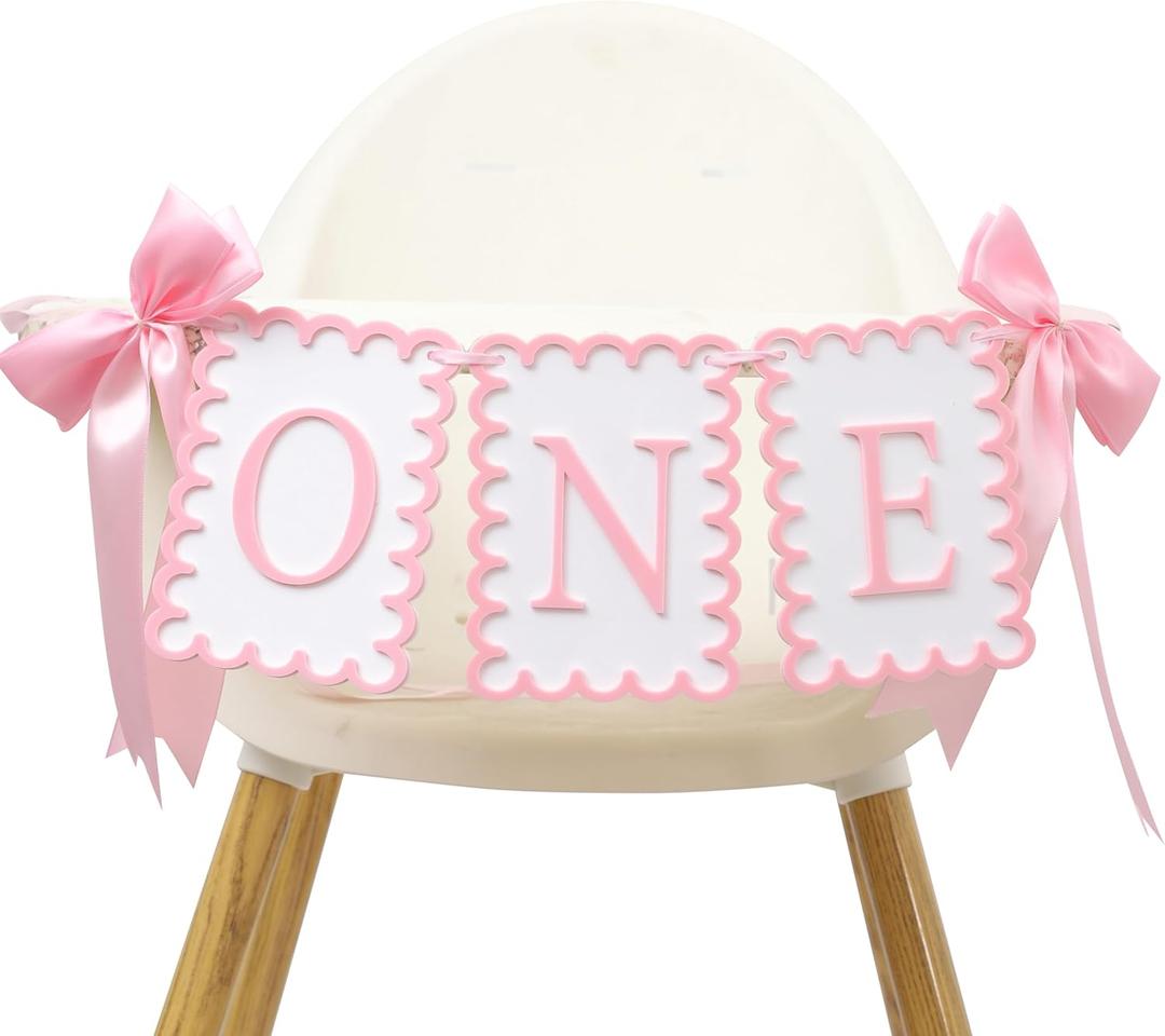 Girls 1st Birthday Decorations - Pink Bow High Chair Banner, Bow First Birthday Photo Props, Pink Bow Cake Smash Party Decorations, Sweet One Birthday Highchair Banner(Pink Bow HighChair Banner)