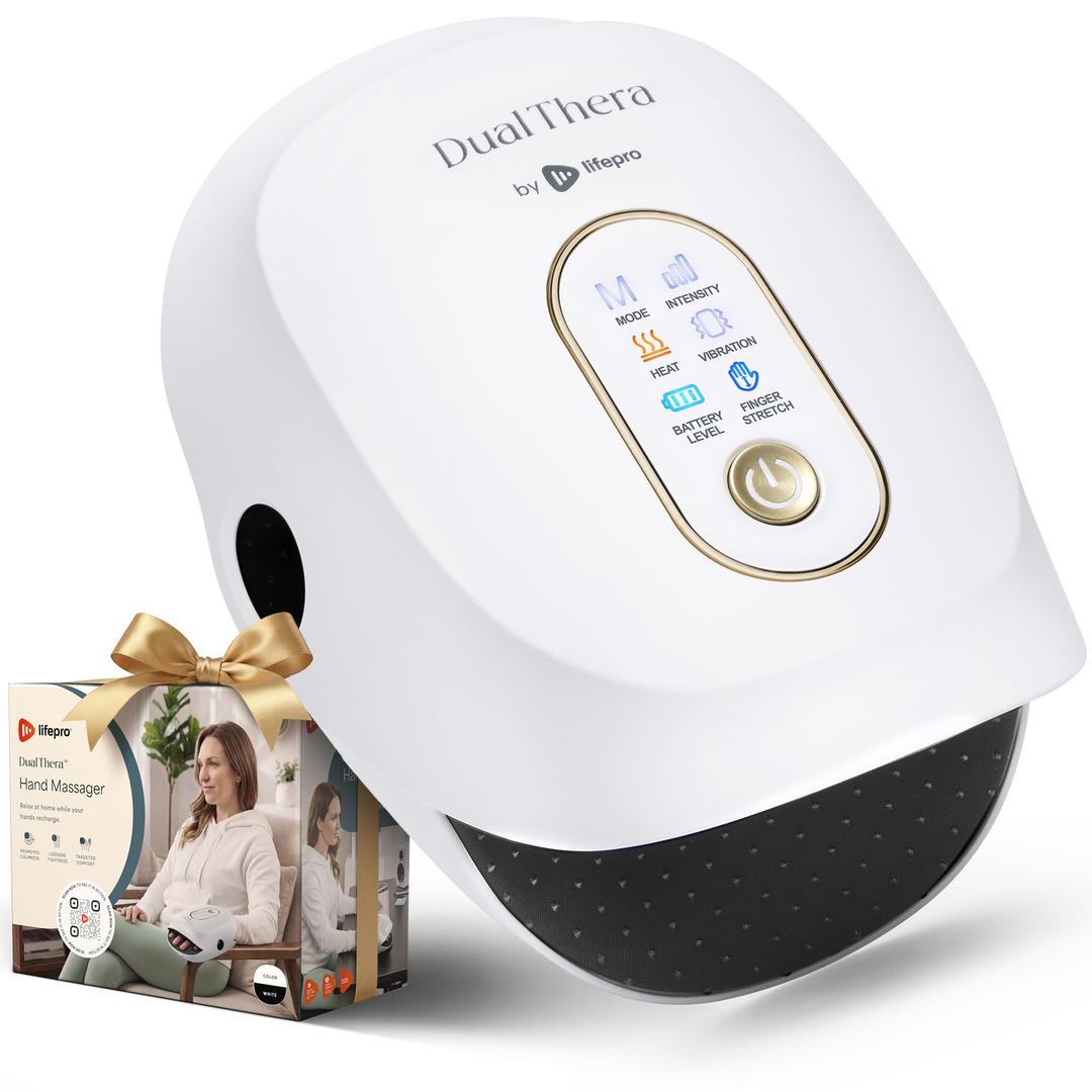 LifePro DualThera Hand Massager – Finger Stetching, Heat, RLT & Compression