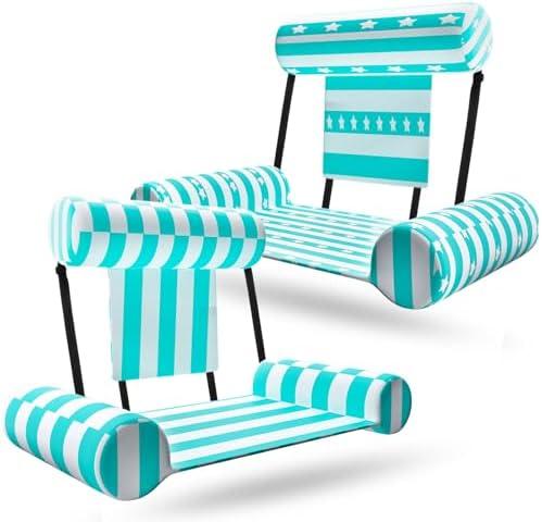 2 Packs Inflatable Pool Chair Float for Adults, 2 Packs Heavy Duty Inflatable Swimming Pool Lounges, Blow up Floating Hammock Water Chair for Summer Beach Lake Party