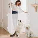 Retractable Dog Gate No Drilling Screen Cat Mesh Gate Door for House Doorways Stairs Safety 30 x 70 Inches Large Pets Easy Install Portable Adjustable with 5 Hanging Hooks Indoor Door(White)