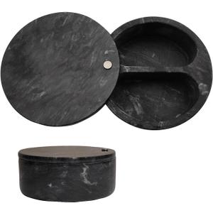Salt and Pepper Bowl/Dual Compartment Cellar with Swivel Top for Salt, Spice and Herbs Storage (Black)
