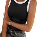 Darong Women's Sleeveless Tank Top Solid Form Fitting Crew Neck Ribbed Knit Basic Cami Shirts 9062 Black S