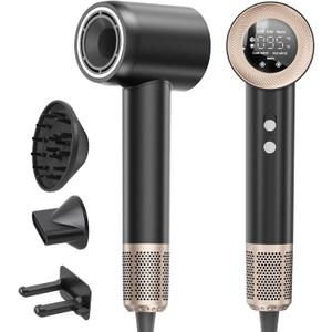 Hair Dryer, 1600W High Speed Ionic Blow Dryer with 300 Million Negative Ions, 140000 RPM Brushless Motor for Fast Drying, 59dB Low Noise & 65M/S Hair Dryers for Home Travel,Black