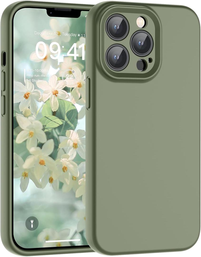 SUPFINE Designed for iPhone 13 Pro Max Case,Premium Liquid Silicone with Soft Anti-Scratch Microfiber Lining Upgraded Camera Protection Slim Shockproof Phone Case for Men Women Girls,Patina Green