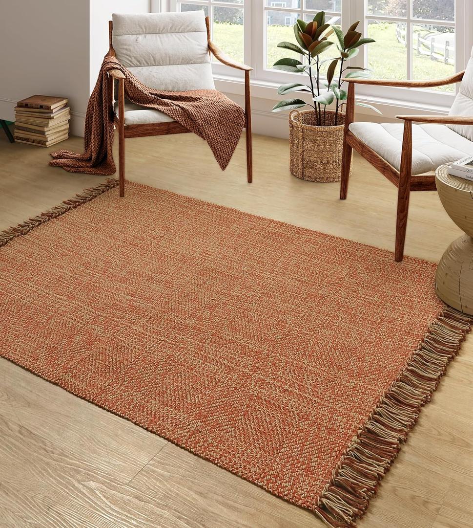 Collive Comfy Area Rug 4' x 6', Terra Woven Cotton Bedroom Rugs, Modern Indoor Accent Rug Floor Carpet with Tassel for Living Room, Nursery Room, Dining Room, Bedside