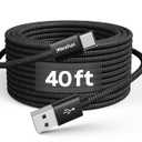 CLEEFUN Extra Long USB-C Charging Cable 40ft, USB to USBC - 40 Foot Type C Power Cord (Only Charge) for iPhone 16 15 Series, Samsung Galaxy Series and Other USB-C Devices - Nylon Braided