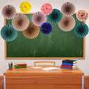 3 x Kosiz 18 Pcs Boho Classroom Hanging Decoration Boho Paper Fans Soft Colored Pom Poms Country School Hanging Fans Tissue Paper Flower for Room Classroom Birthday Party Supplies Decoration