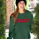 FASHGL Christmas Sequins Sweatshirts Women Merry Glitter Patch Crewneck Sweater Xmas Long Sleeve Pullover Top (Green, S)