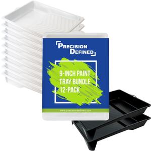 Precision Defined Paint Trays, Paint Roller Trays Liner, Plastic Paint Pan for Roller Brushes, Painting Tray for Painting with Deep Paint Pocket (Paint Tray & Liner (12-Pack), 9-inch)