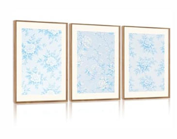 HPNIUB Large Classic Chinoiserie Floral Framed Canvas Wall Art Set, Watercolor Blue and White Flower Rose Wall Decor, Blue Minimalist Wildflower Art Print for Living Room, Bedroom, Office-16 x24 x3