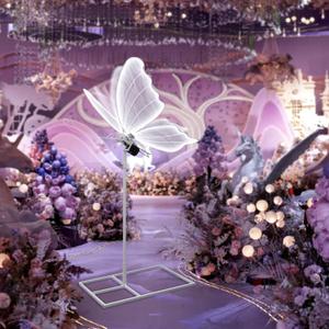 Wedding Electric Butterfly Floor Lamp: Giant Moving LED Butterflies Decoration with Movement & Lights Up - Big Movable Butterfly Props with Flapping Wings - for Birthday Party (White Light, 23.6 IN)
