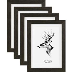 Yaetm 5x7 Black Picture Frame with Mat for 4x6 Set of 4, Solid Wood Photo Frames with Tempered Glass, 5 by 7 Wooden Picture Frames Display on Tabletop or Wall Mounting (4 Pack, Anthracite Black)