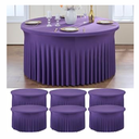 6 Pack Purple Spandex Round Tablecloths for 72 inch Table, Wrinkle Free Stretchy 132inch Fitted 6ft Round Table Cover Cloths with Skirt for Wedding Party Dining Banquet