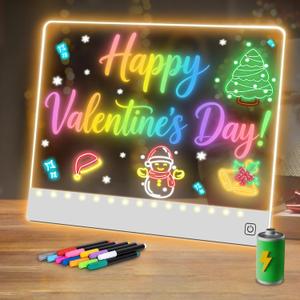 16" Led Drawing Board for Kids Rechargeable, Portable Doodle Glow LED Note Board with 7 Colors, Light Up Acrylic Dry Erase Lumi Board with Stand, Valentines Day Gifts Boys & Birthday Gifts(White) (1PACK)