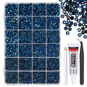 qiipii Ink Blue Resin Rhinestones w B7000 Glue for Bedazzling Crafting 2mm6mm Montana Flatback Jelly Stones Navy Blue Diamonds Gems Bedazzler Kit for Nails Face Eyes Makeup Tumblers Bottles Crafts