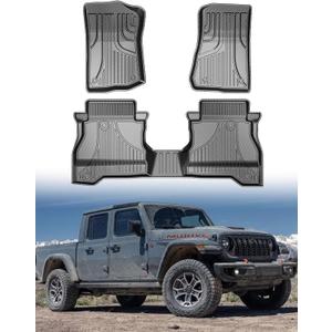 IKABEVEM Carbon Fiber Pattern Floor Mats Fit for Jeep Gladiator JT 2026 2025 2024 2023 2022 2021 2020 All Weather Luxury Custom Fit 3D Car Mats Protection Floor Liners Waterproof Accessories